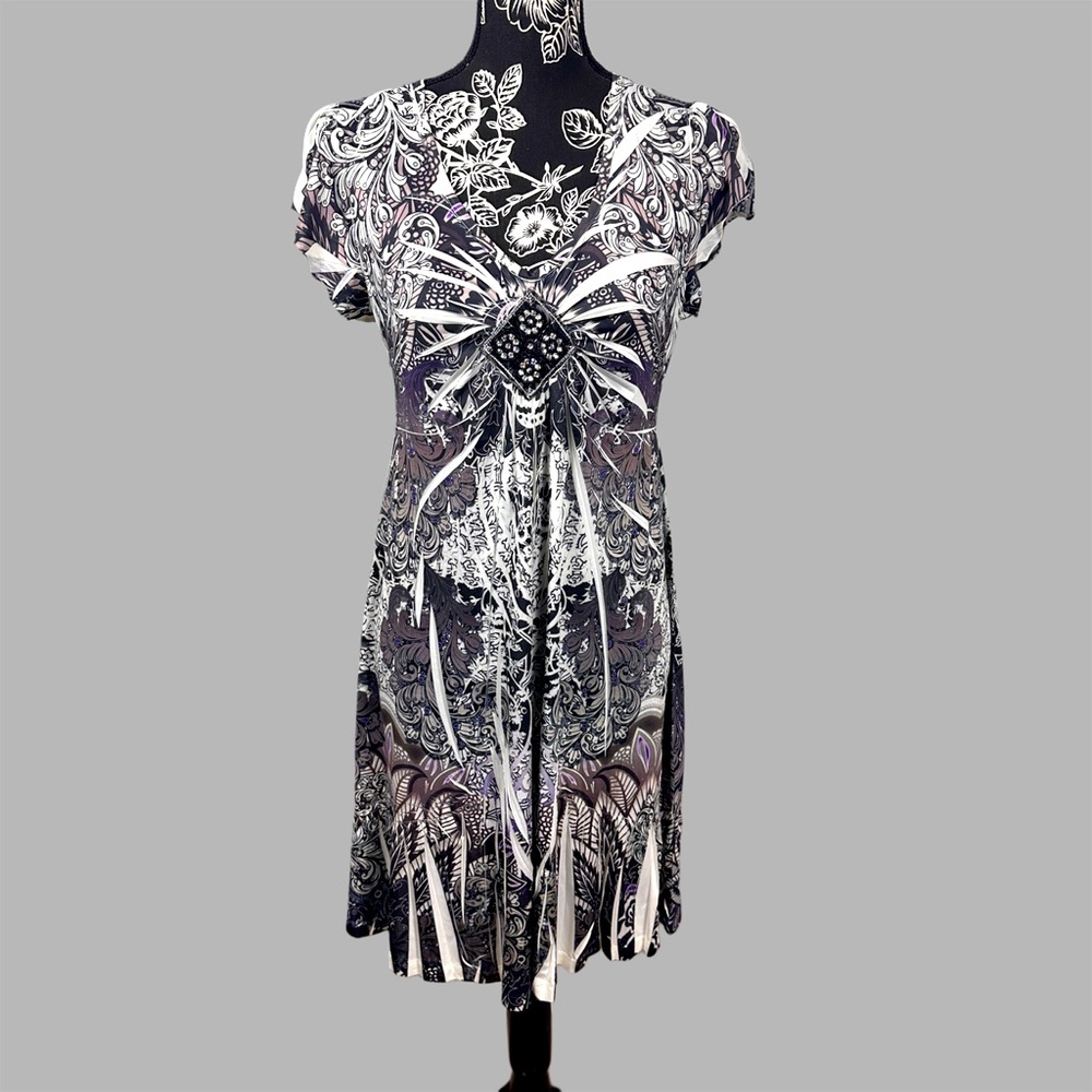 Unity World Wear - Women’s Embellished V-Neck Midi Dress - Size Medium